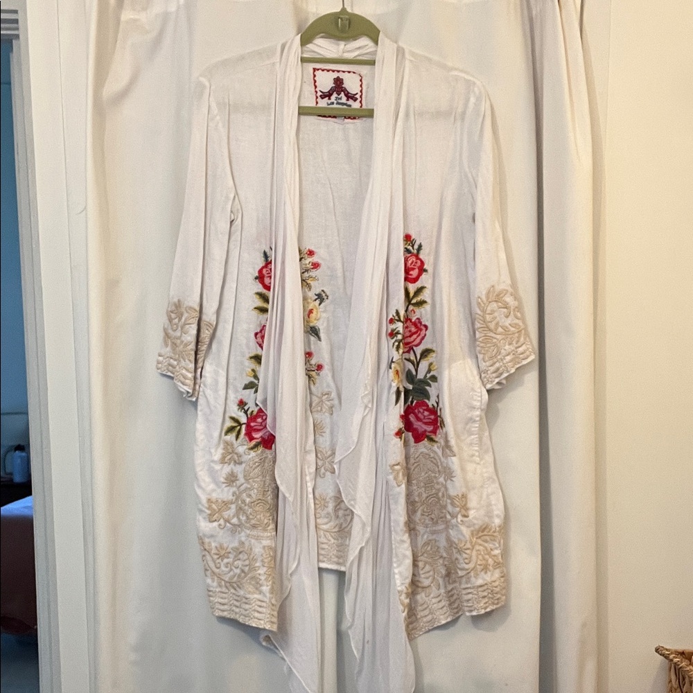Johnny Was - Floral Embroidered White Kimono